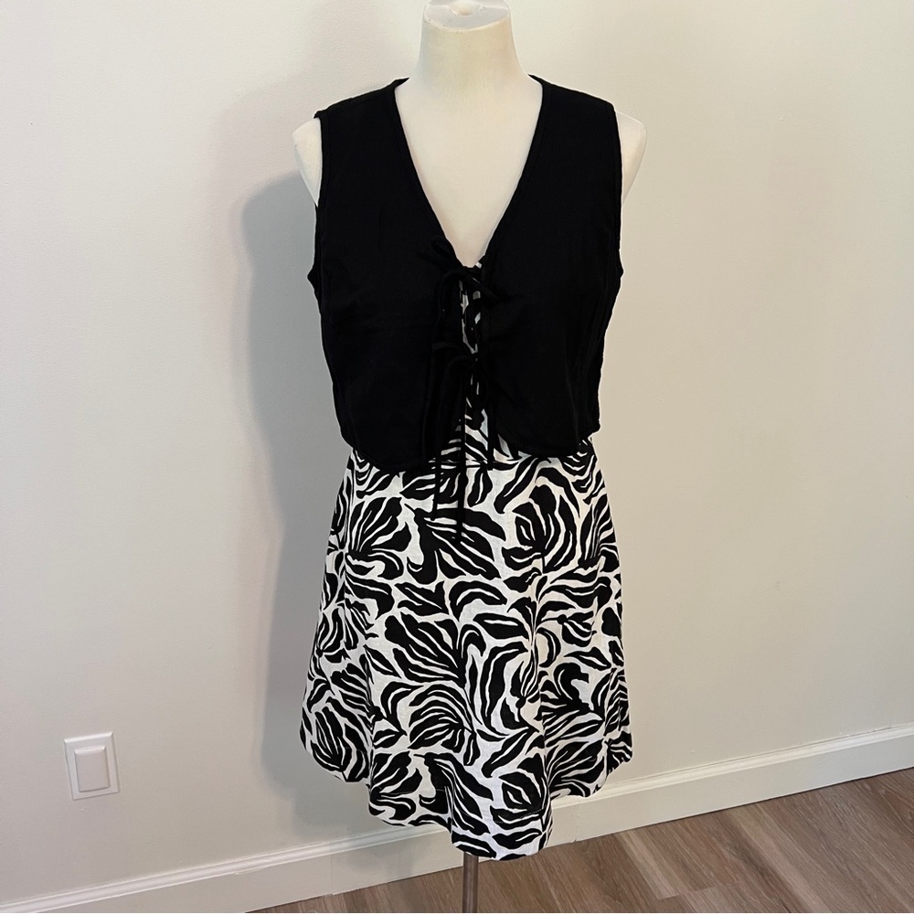 Nicole Miller Linen Dress + Vest Set – Size S Black and white - Picture 1 of 7